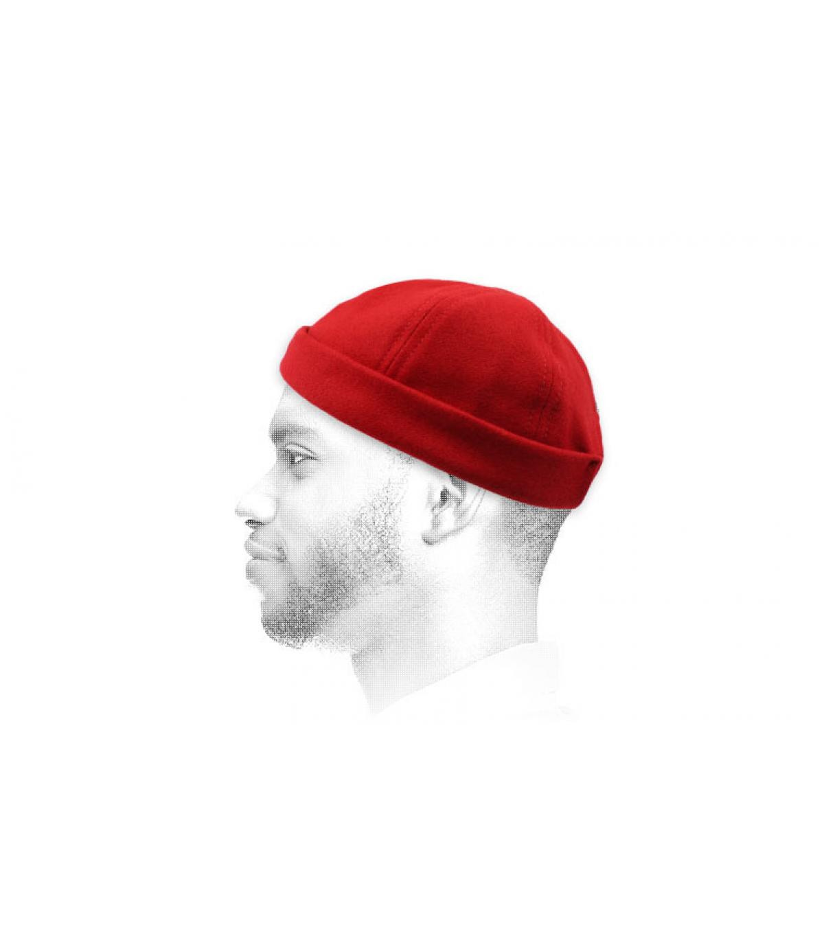 red docker beanie Harlem red